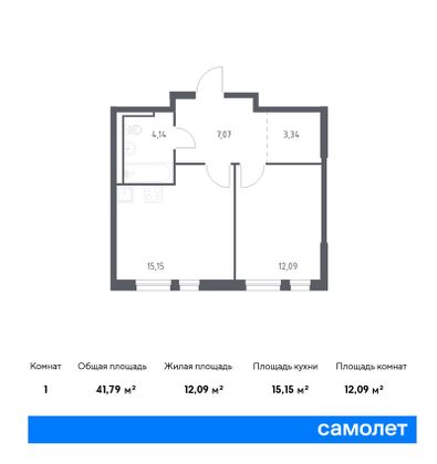 41,8 м², 1-комн. квартира, 1/17 этаж