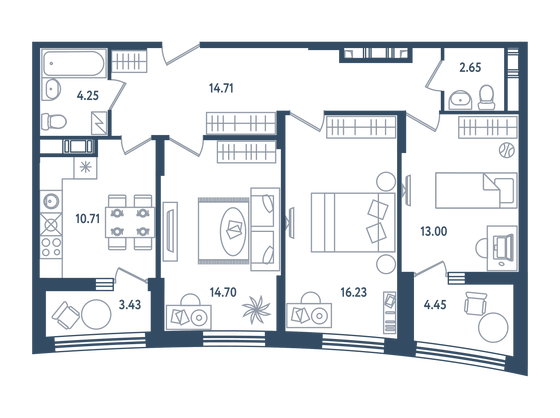 80,2 м², 3-комн. квартира, 2/6 этаж