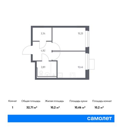 32,7 м², 1-комн. квартира, 12/13 этаж