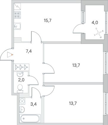 Продажа 2-комнатной квартиры 57,9 м², 1/5 этаж