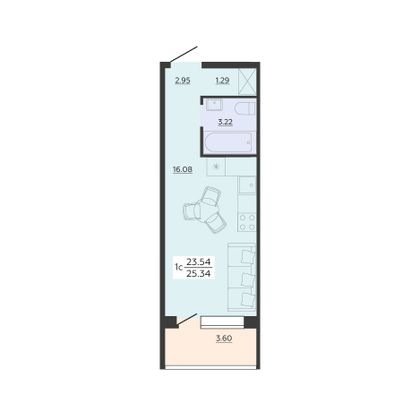Продажа 1-комнатной квартиры 25,3 м², 2/21 этаж