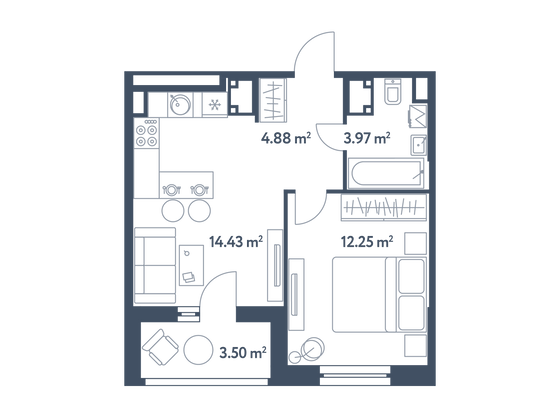 37,3 м², 1-комн. квартира, 15/25 этаж