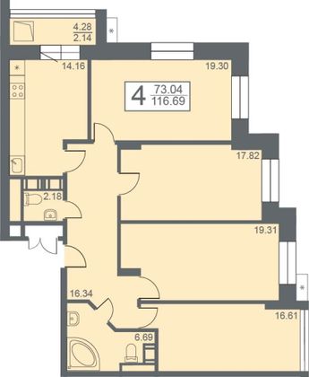 Продажа 4-комнатной квартиры 116,7 м², 11/24 этаж