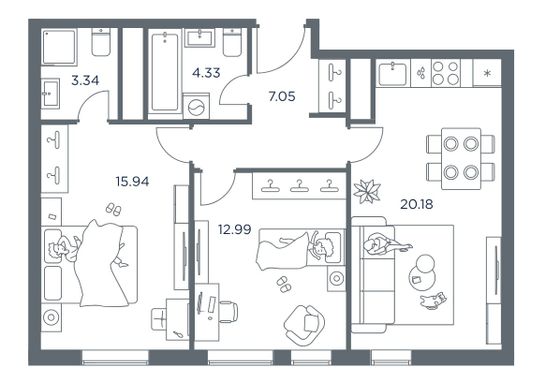 Продажа 2-комнатной квартиры 60 м², 6/10 этаж