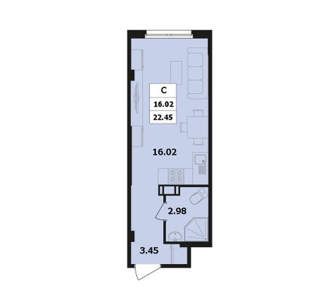 Продажа квартиры-студии 22,5 м², 2/18 этаж