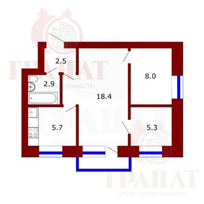 Продажа 3-комнатной квартиры 41,8 м², 2/4 этаж