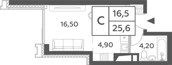 25,6 м², студия, 37/52 этаж