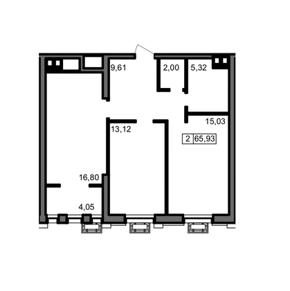 65,9 м², 2-комн. квартира, 4/23 этаж