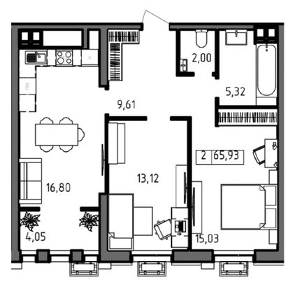 Продажа 2-комнатной квартиры 65,9 м², 6/23 этаж