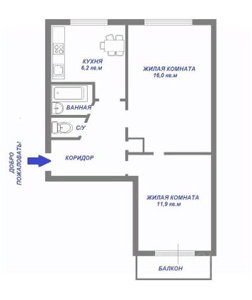 Продажа 2-комнатной квартиры 42 м², 5/5 этаж