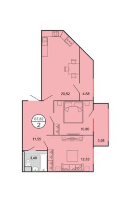 Продажа 2-комнатной квартиры 68,1 м², 2/9 этаж
