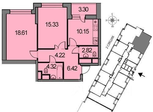 Продажа 2-комнатной квартиры 64 м², 3/24 этаж