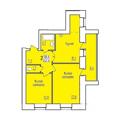Продажа 2-комнатной квартиры 62,7 м², 2/10 этаж