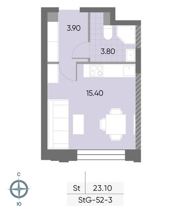 Продажа квартиры-студии 23,1 м², 3/30 этаж