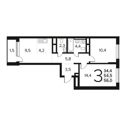 Продажа 3-комнатной квартиры 56 м², 6/9 этаж