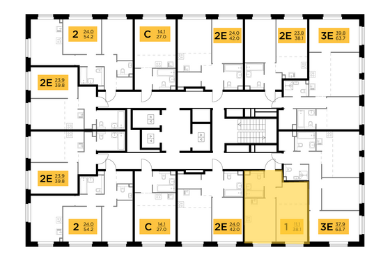 Продажа 1-комнатной квартиры 38,1 м², 14/23 этаж