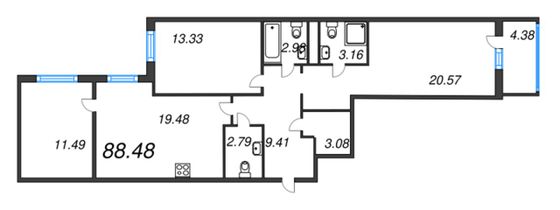 Продажа 3-комнатной квартиры 91 м², 2/12 этаж