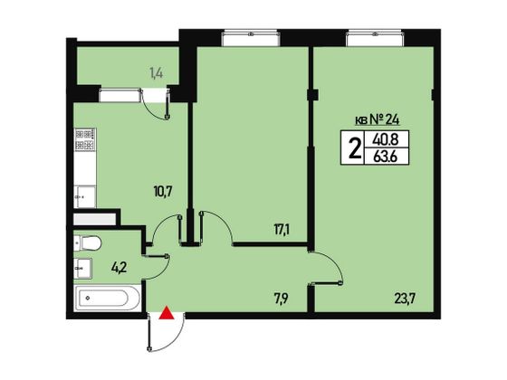 Продажа 2-комнатной квартиры 63 м², 3/3 этаж