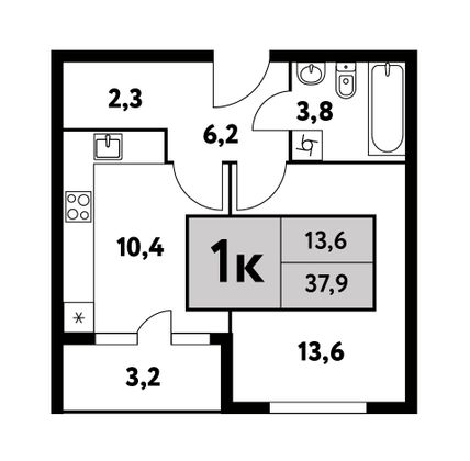 37,9 м², 1-комн. квартира, 17/35 этаж