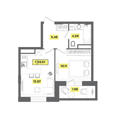 Продажа 2-комнатной квартиры 35,5 м², 5 этаж