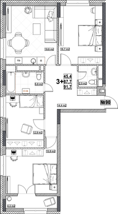 Продажа 3-комнатной квартиры 91,7 м², 11/24 этаж