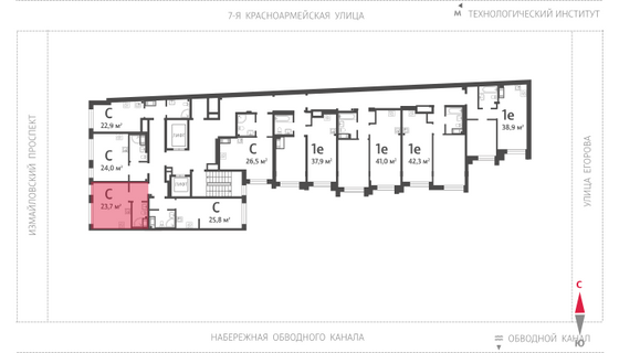 23,7 м², студия, 4/11 этаж