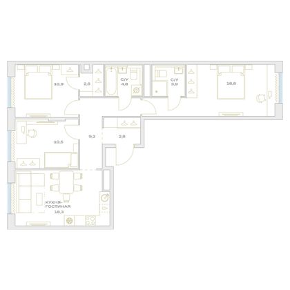 Продажа 3-комнатной квартиры 81,8 м², 4/23 этаж