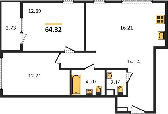 Продажа 2-комнатной квартиры 64,3 м², 4/9 этаж