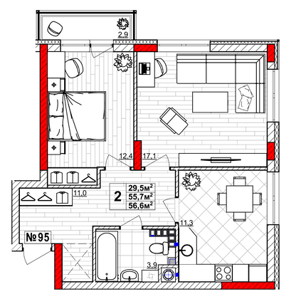 Продажа 2-комнатной квартиры 56,6 м², 3/4 этаж