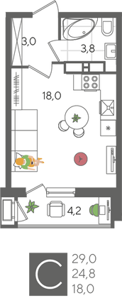 Продажа квартиры-студии 29 м², 15/24 этаж