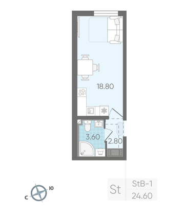 Продажа квартиры-студии 24,6 м², 3/25 этаж