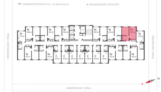 30,8 м², 1-комн. квартира, 20/25 этаж