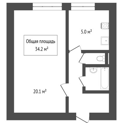 Продажа 1-комнатной квартиры 34,2 м², 4/5 этаж