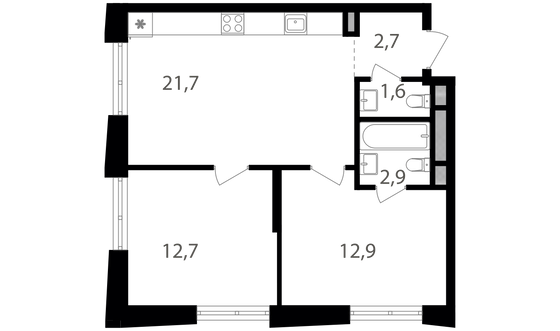 Продажа 2-комнатной квартиры 54,5 м², 5/25 этаж