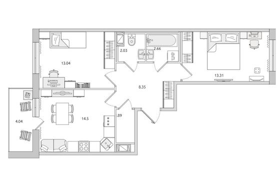 Продажа 2-комнатной квартиры 60 м², 13/15 этаж