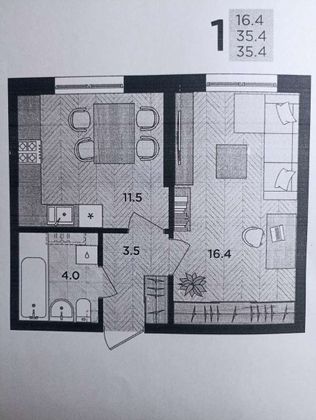 Продажа 1-комнатной квартиры 35,4 м², 2/24 этаж