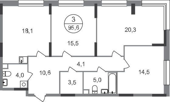 95,6 м², 3-комн. квартира, 1/17 этаж