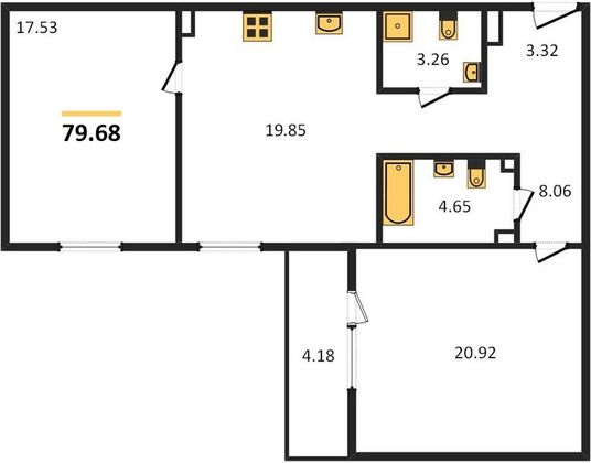 Продажа 2-комнатной квартиры 79,7 м², 3/12 этаж