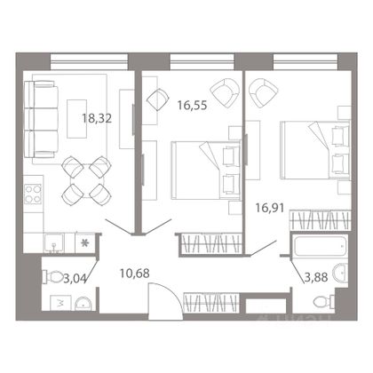 Продажа 3-комнатной квартиры 69,2 м², 7/12 этаж