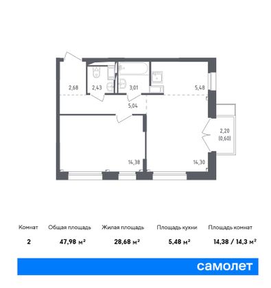 Продажа 2-комнатной квартиры 48 м², 4/17 этаж