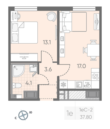 Продажа 1-комнатной квартиры 37,8 м², 20/25 этаж