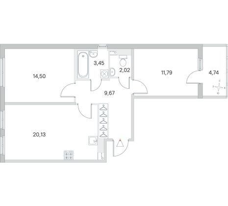 Продажа 2-комнатной квартиры 63,9 м², 2/4 этаж