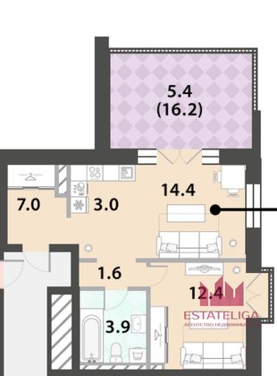 Продажа 2-комнатной квартиры 47,7 м², 26/26 этаж