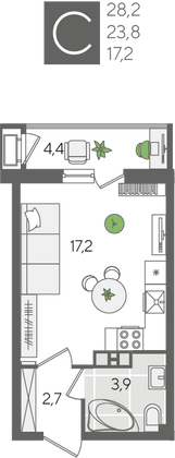 Продажа квартиры-студии 28,2 м², 3/24 этаж