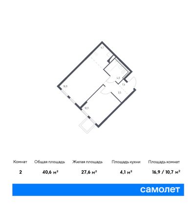 40,6 м², 1-комн. квартира, 7/12 этаж