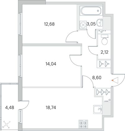 Продажа 2-комнатной квартиры 60,6 м², 6/8 этаж