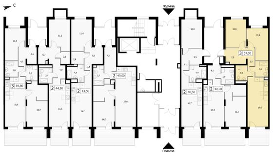 57 м², 3-комн. квартира, 1/6 этаж