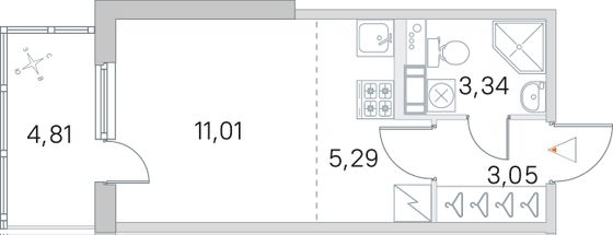 Продажа квартиры-студии 24,1 м², 2/5 этаж