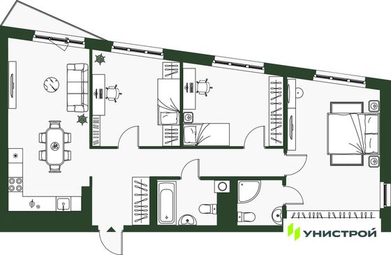 85,9 м², 3-комн. квартира, 2/12 этаж