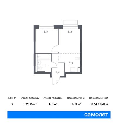 29,8 м², 1-комн. квартира, 23/24 этаж